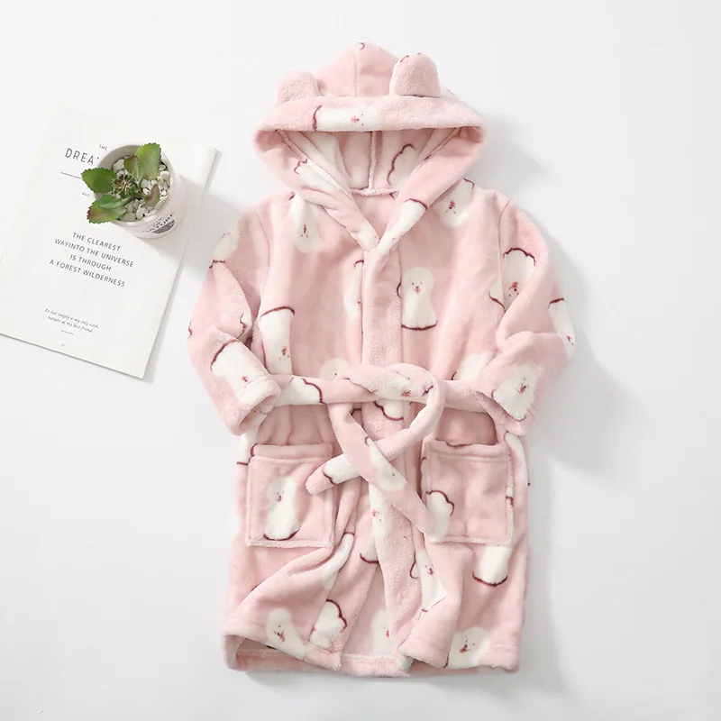 Bata de ba&ntilde;o para ni&ntilde;os y ni&ntilde;as, ropa de dormir de franela para beb&eacute;, bata de noche de dibujos animados, pijamas para ni&ntilde;os de 2 a 12 a&ntilde;os-3