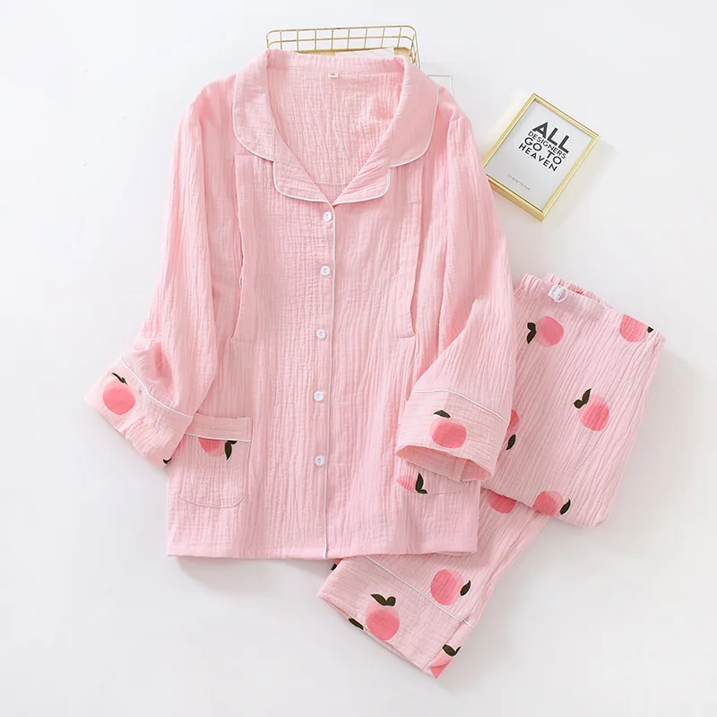 

Fattening plus size maternity service 200kg summer thin postpartum cotton feeding gauze crepe pajamas long sleeve autumn
