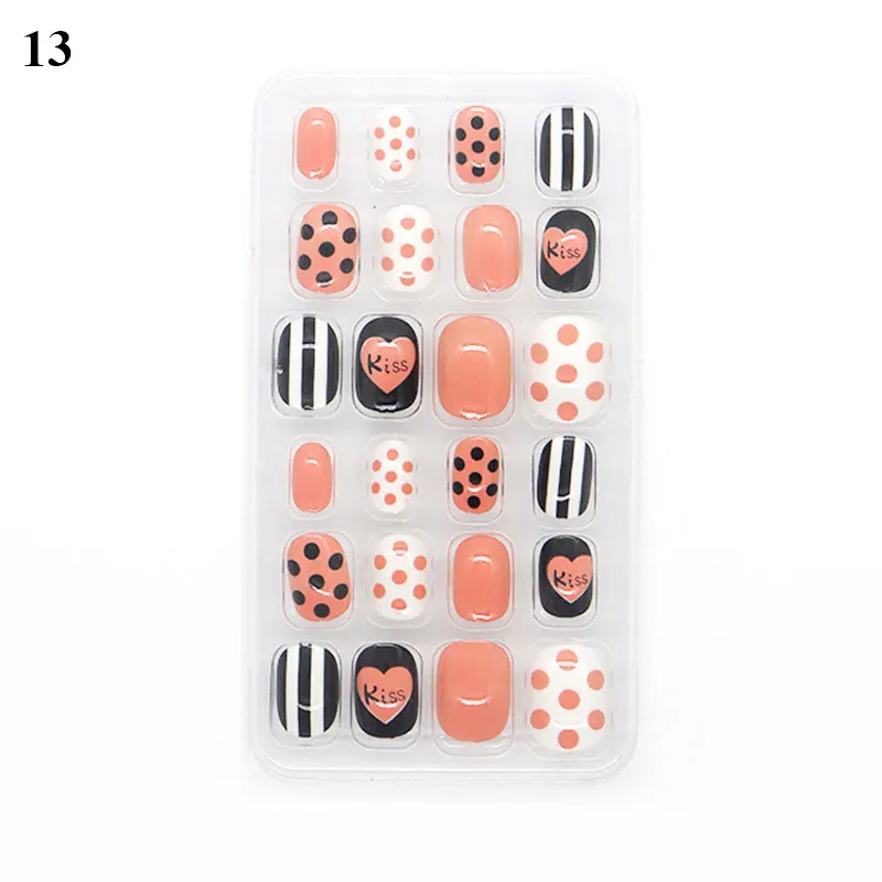 24 шт./компл. конфеты накладные ногти мультфильм полное покрытие дети розовый для