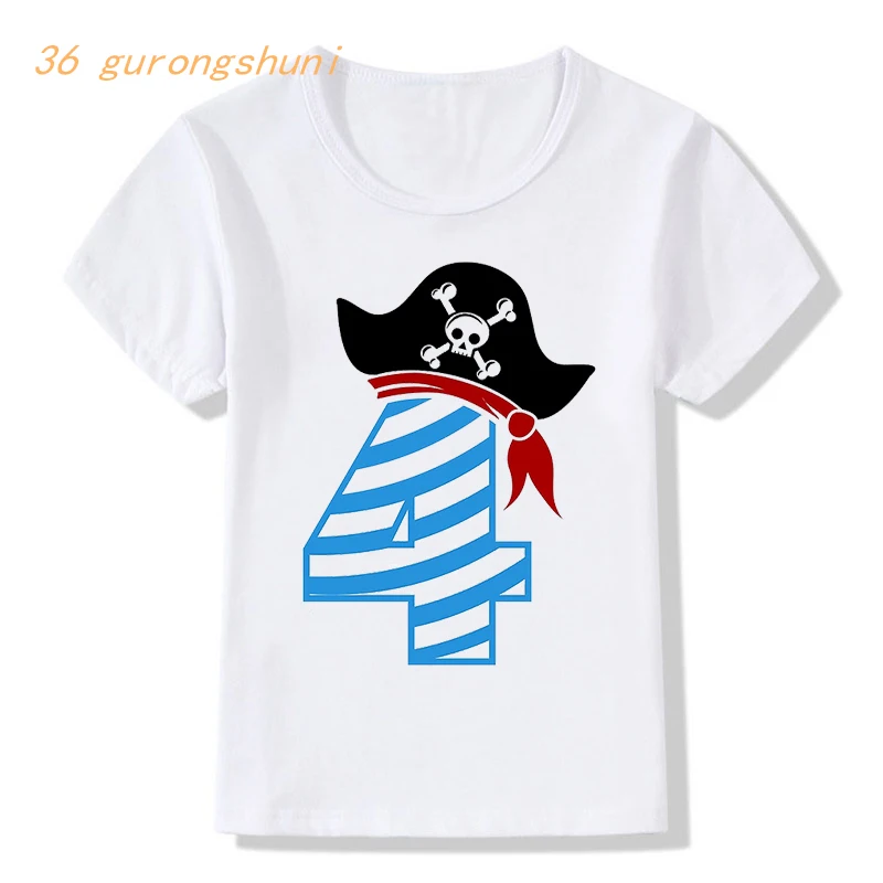 Happy Birthday Skull pirate 7 8 9 year old graphic t shirts boy shirt boys-clothing kids clothes girls children t-shirt | Детская одежда