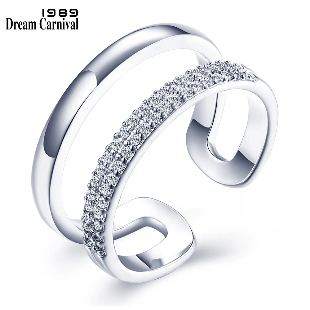 DreamCarnival 1989 с открытыми концами двойные линии полые родий цвет подарок Joyas Anillos Mujer Bijoux циркония кольцо SJ25000