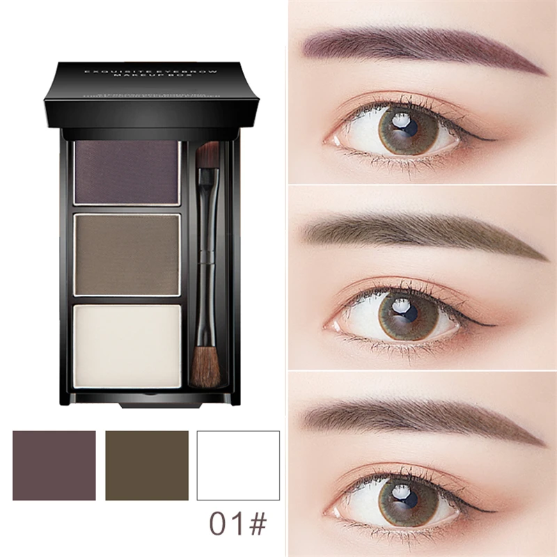 3 Colors Eyebrow Powder Makeup Palette Waterproof Shade for Enhancer Cosmetic Brush Mirror Box Make Up Tools Set | Красота и здоровье