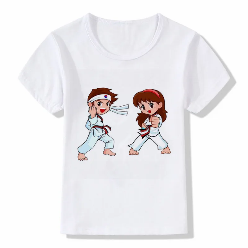 

Летние футболки для мальчиков и девочек, детская одежда Whirlwind Taekwondo, новые детские топы, Веселый дизайн, футболка для мальчиков с воротником 0