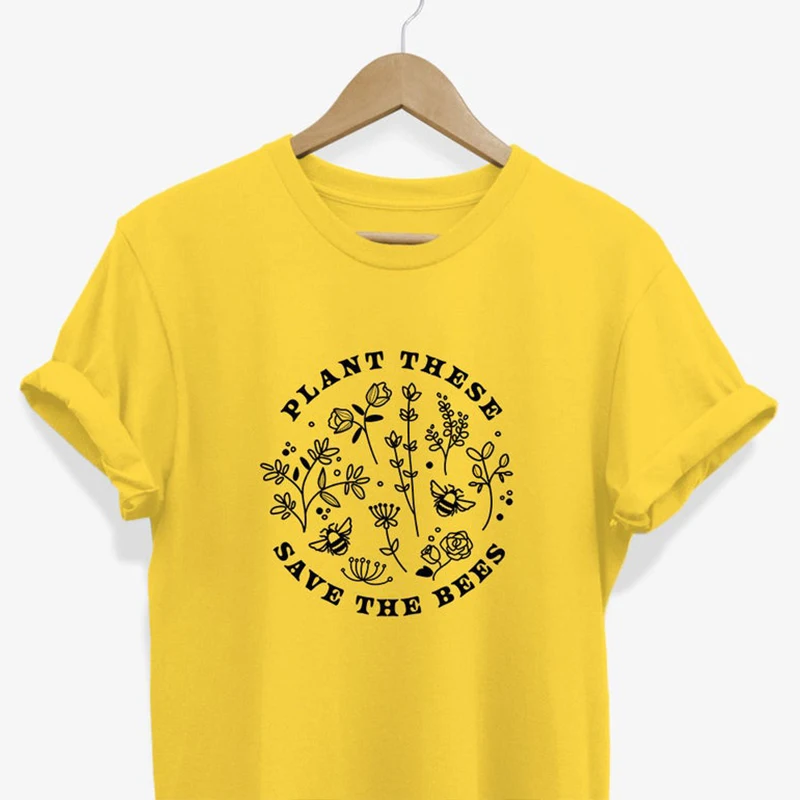 

Завод эти сохранить пчелы Графические футболки для женщин хлопок плюс Размеры Топы Женская футболка летние модные топы Цветочный принт оде...