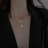 lady minimalist double layer round bar clavicle chain necklace for women silver color fashion zircon girls wedding jewelry gifts