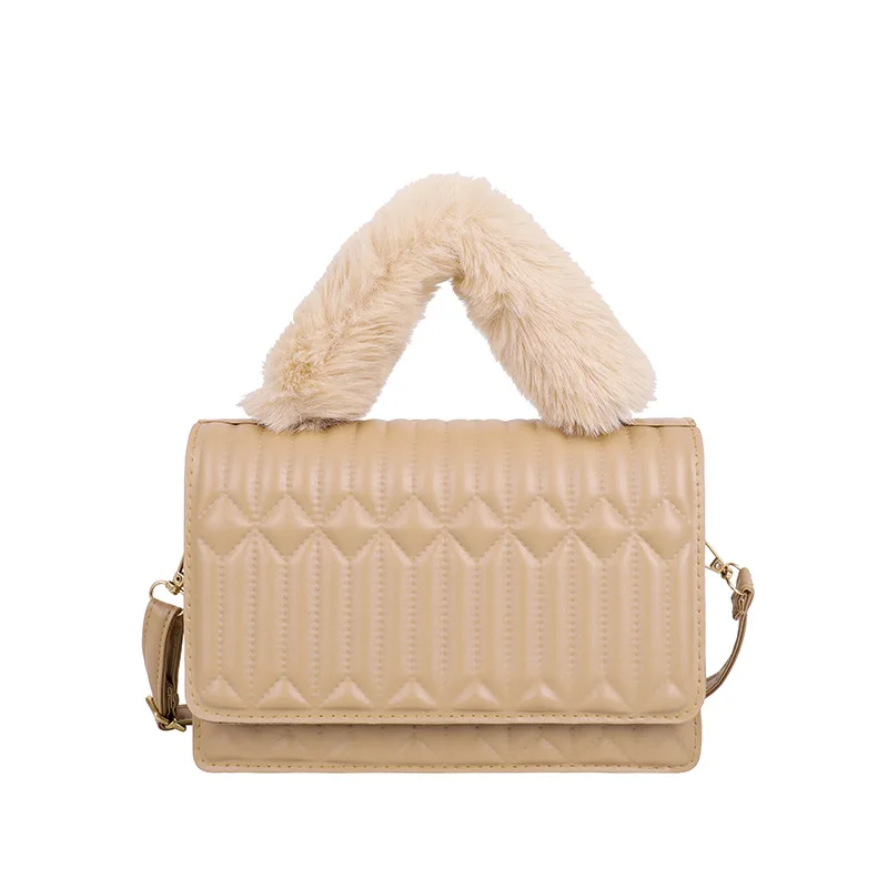 

Women Fashion Bag Plush Small Leather Square Messenger Crossbody Shoulder Bag Small Luxury Designer Lady Handbag Purses