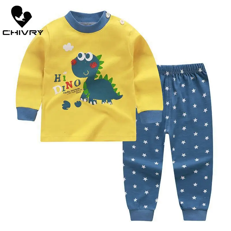 Пижамный комплект для мальчиков и девочек футболка с длинным рукавом круглым