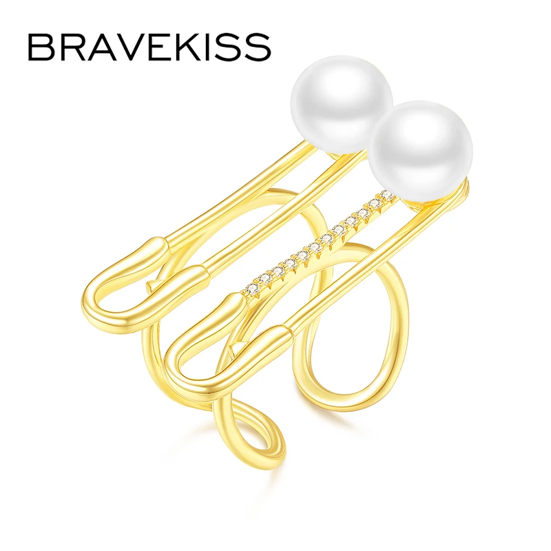 

BRAVEKISS Новый нестандартный жемчуг CZ бумажный зажим открытое индивидуальное кольцо для женщин Свадебное Украшение Ювелирные изделия Anel Bijoux ...