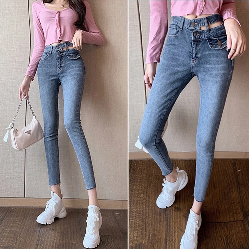 

Women'S Sexy High Waist Hollow Pants All-Match Stretch Slim Jeans