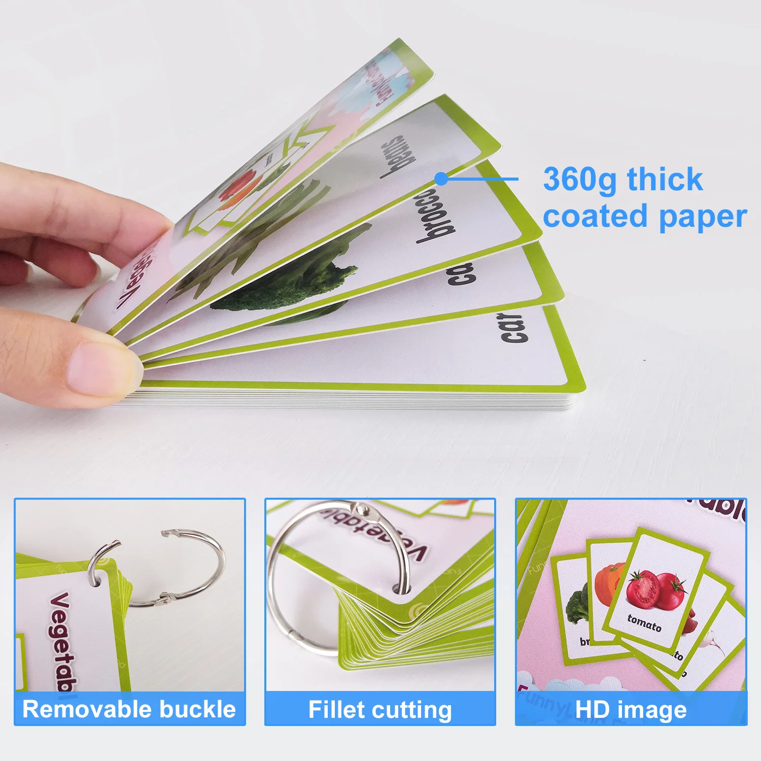 

20Pcs/Set Vegetable Fruits English Learning Word Card English Learning Card Early Education Children's Game Word Pocket Card