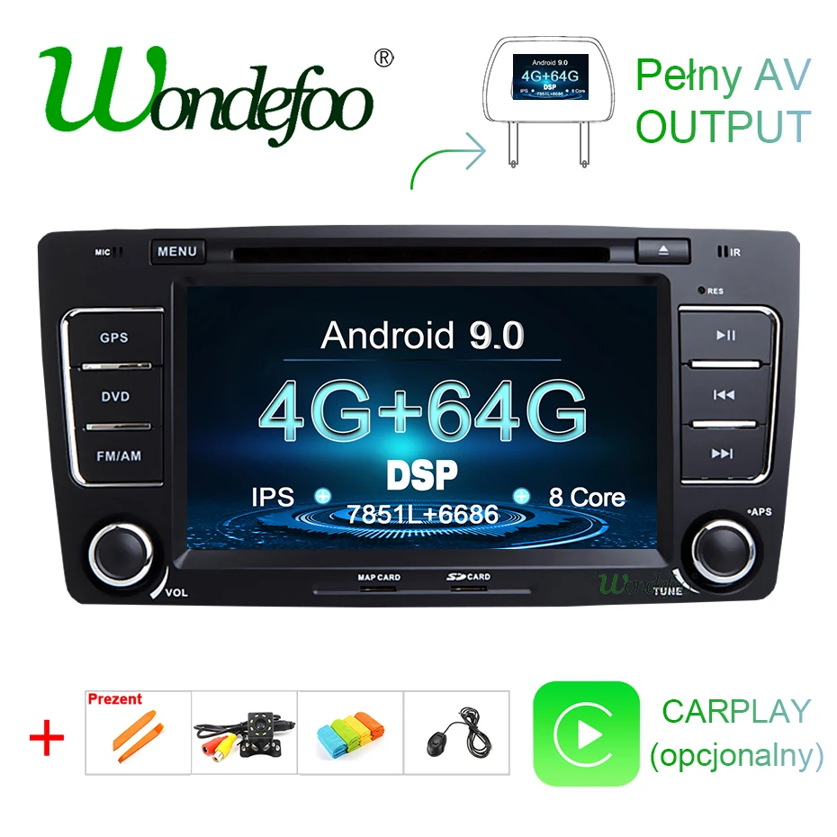 DSP 2 DIN Android 9,0 ips 4G 64G Автомобильный gps для SKODA Octavia 2009 2010 2011 2012 2013 dvd-плеер Радио Навигация магнитофон ПК