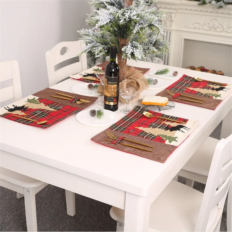 

Cotton & Burlap Buffalo Check Placemats Red and Green Christmas Placemats Waterproof and Easy Clean Table Mats