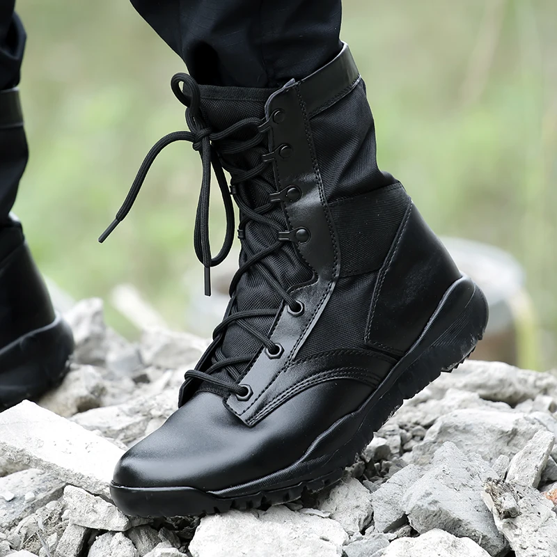 

Men's Lightweight Military Boots Breathable Tactical Combat Shoes Black Tall Martin Boots Light Shoes Outdoor Work Boots