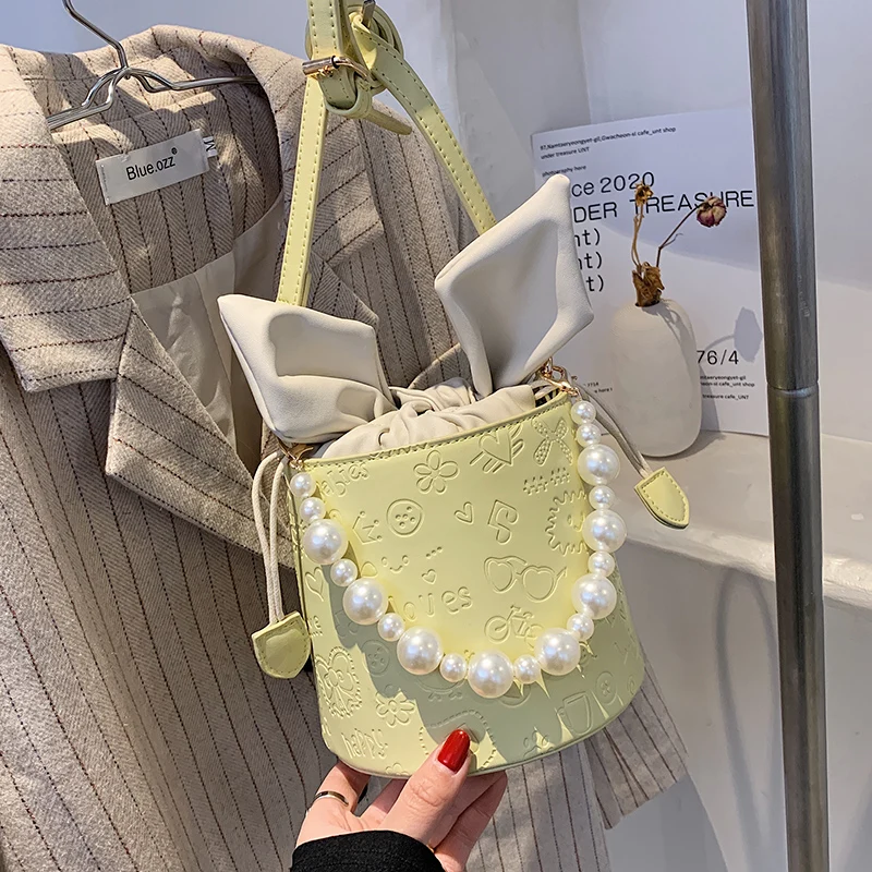 

THREEPEAS PU Leather Shoulder Bucket Bag Women Girls Purses and Handbags New Hot Fashion Pearl Designer Female Shoppers