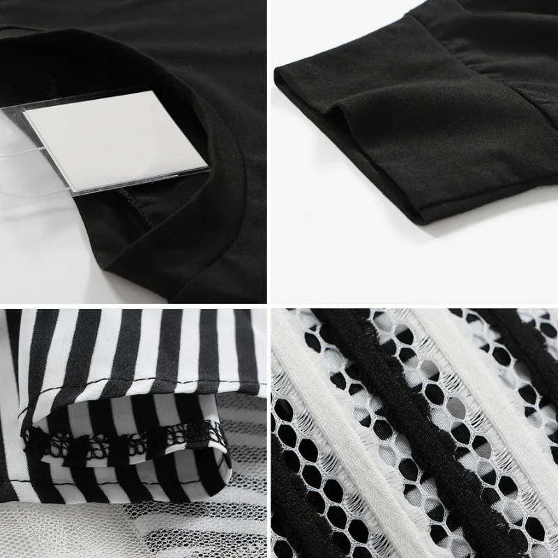 

Spring/Autumn Long Sleeve Black Dress Women Clothes Mesh Patchwork Ruffle Stretched Striped Ladies Dresses Female SL64