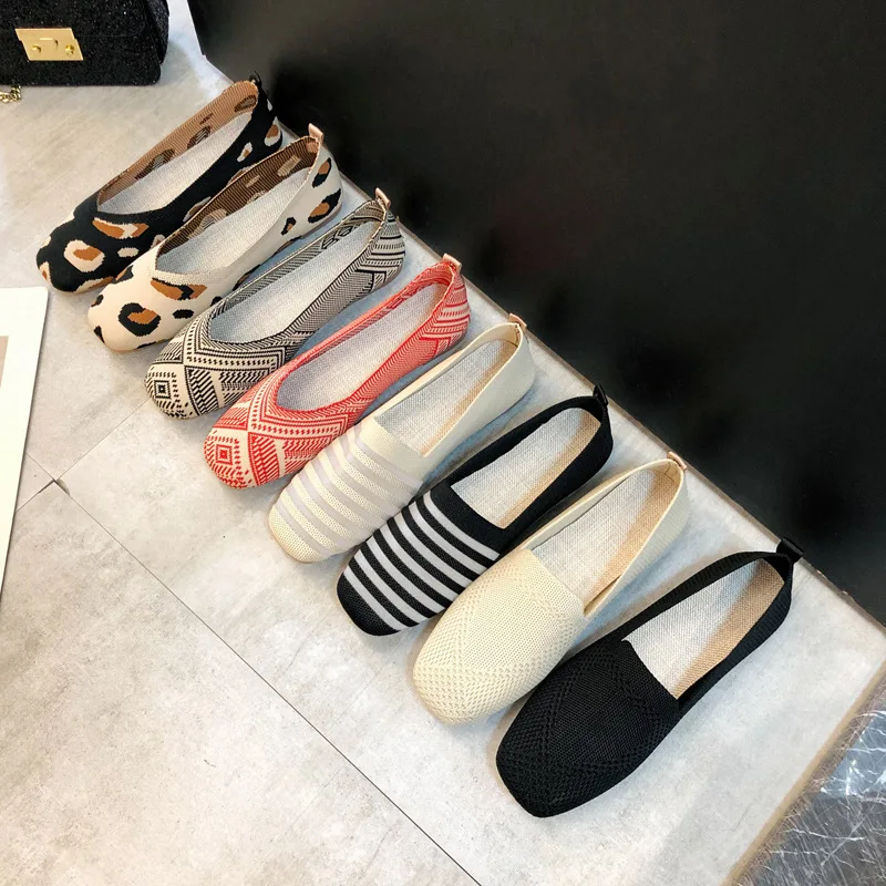 2022 Women's Flat Shoes Pregnant Shoes Beanie Shoes Woman Summer Breathable Knitted Square Head Single Shoes Casual Lazy Shoes