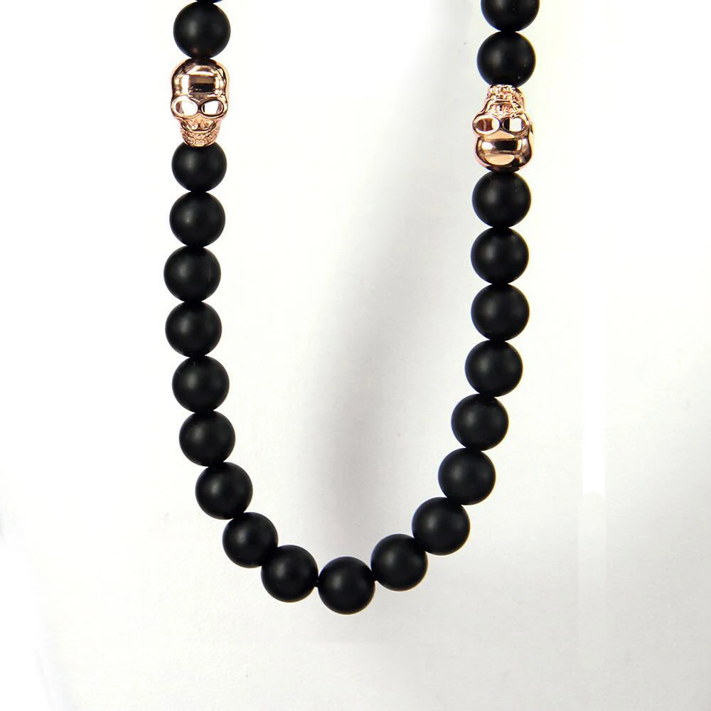 Ожерелье с подвеской в виде черепа из черного обсидиана 8 мм серебро 925 пробы| |