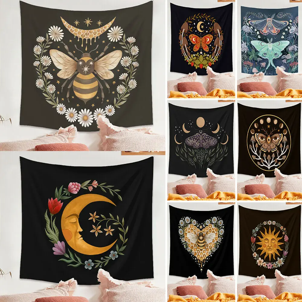 

FFO Indian Tapestry Wall Hanging Moon Sun Hippie Gypsy Bedspread Psychedelic Witchcraft Cover Tarot Floral Tapestries For Room