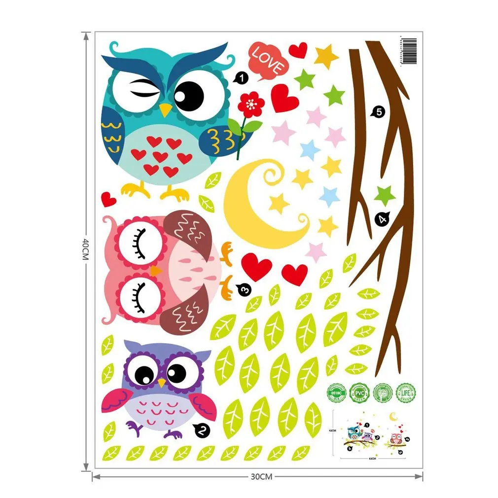 

Hot New wall sticker Removable Waterproof Cartoon Animal Owl Wall Sticker For Kids Rooms Cute Wall Art Decoration dropshipping
