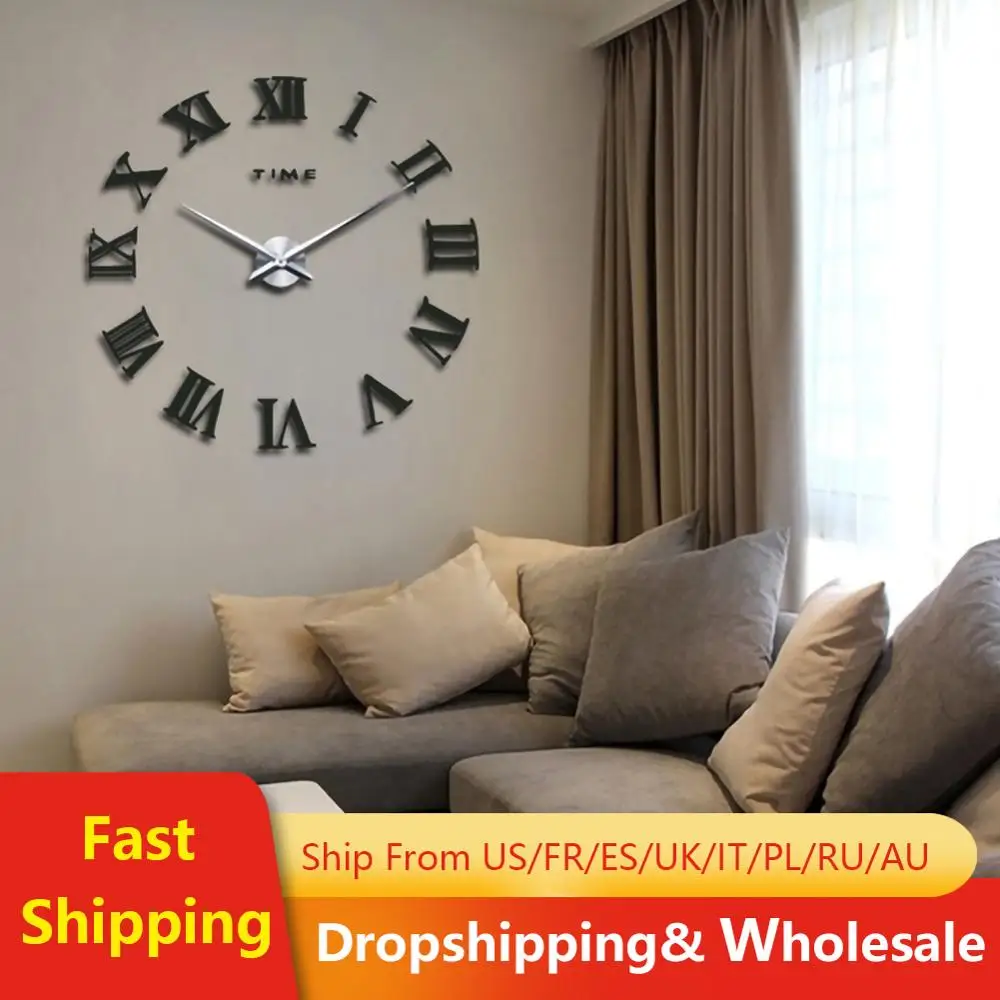 Большие настенные 3d часы сделай сам с римскими цифрами безрамные зеркальные