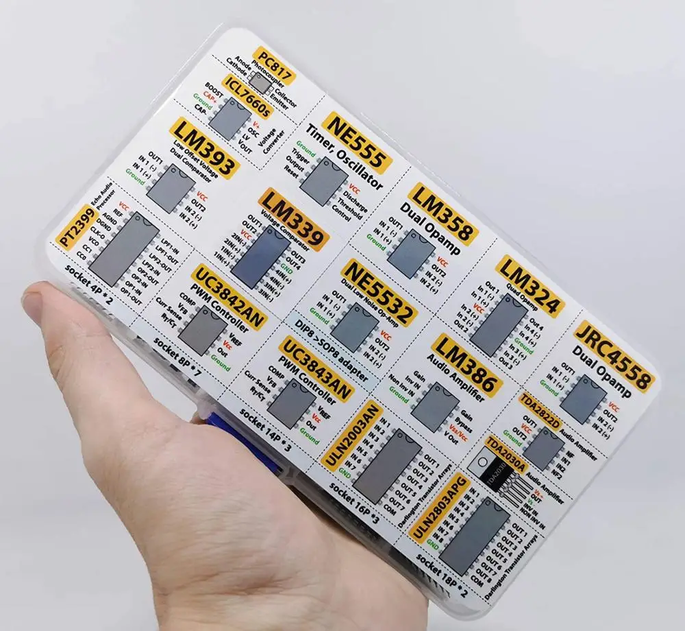 Набор микросхем XL IC 150 шт. opamp осциллятор pwm PC817 NE555 LM358 LM324 JRC4558 LM393 LM339 NE5532 LM386 TDA2030 |