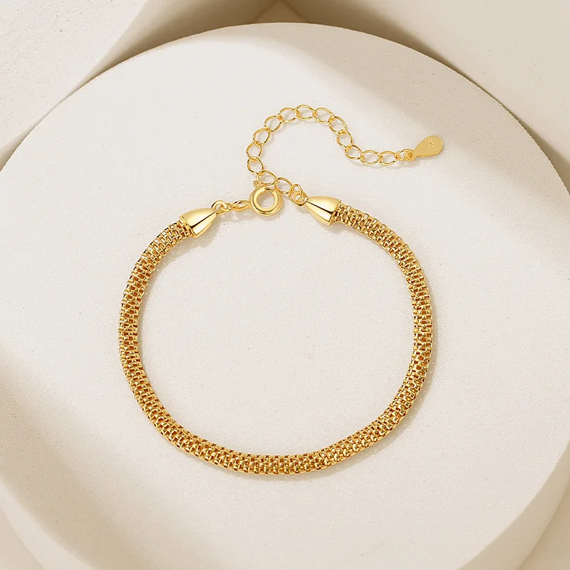 

925 Sterling Silver Bracelet Women's Korean 14K Gold Bracelets Fashion Versatile Sparkling Jewelry Elegant Birthday Friends Gift