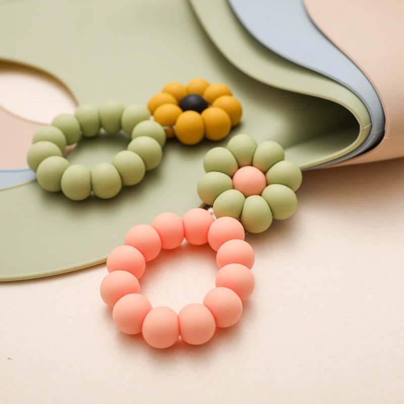 

Baby Teether Bracelet Silicone Beads For Newborn Toy Food Grade Silicone Beach Flower Ring Tiny Rod Diy Accessories Nursing Gift