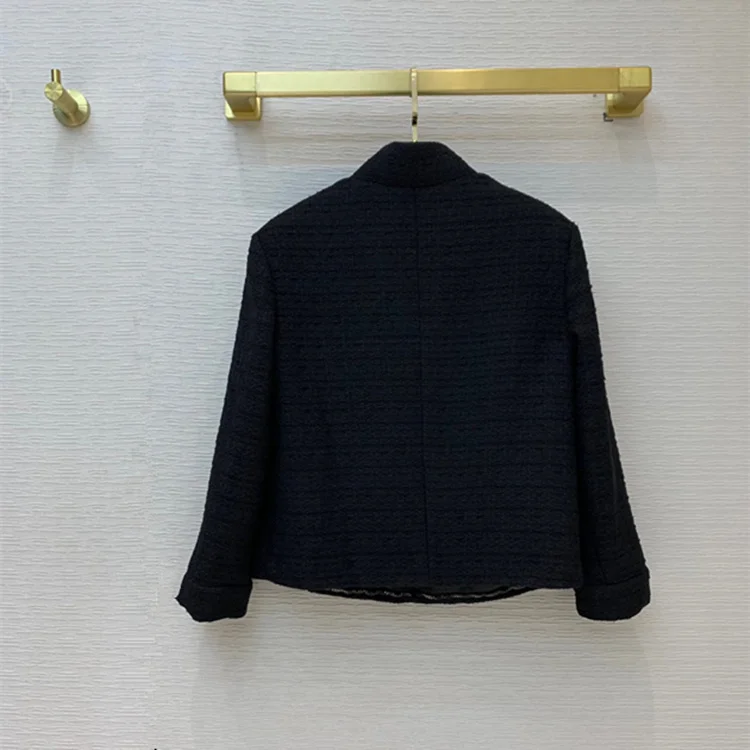 

European and American women's wear 2020 winter new style Long - sleeved bow collar single - breasted tweed jacket