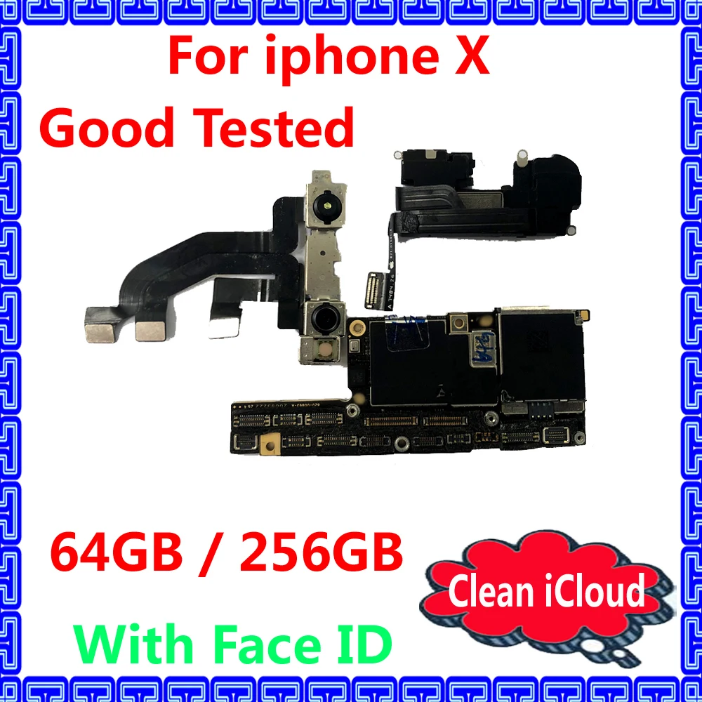 Бесплатный iCloud разблокированная материнская плата для iphone X 64 Гб 256 ГБ оригинальная материнская плата с/без лица ID с системой IOS материнская плата