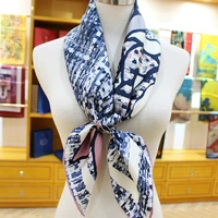 Luxury Hijab Scarf 100 Twill Silk Bandana Women Fashion Flower Print Shawl Hijab Hand Rolled Headband Turban 3535