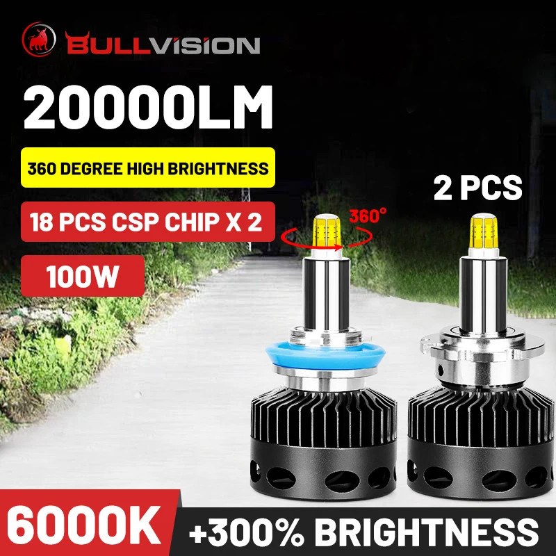 BULLVISION H11 H7 светодиодные фары H8 H9 H1 9005 9006 автолампы D2H D1S D2S D3S D4S водить автомобиль 360