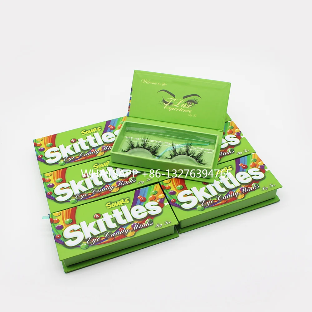 

Sweet Green Rainbow Candy Mink Eyelash Boxes With Tray Natural Wispy Fluffy Dramatic Lashes Custom Lashbox Packaging With Logo