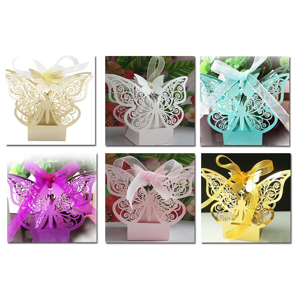 50 шт./компл. бабочка Лазерная резка полые перевозки сувениры Box подарок коробка