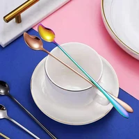 new long handle 304 stainless steel dessert spoon creative mango shape summer ice cream spoonkitchen utensils 2pcs