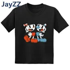 Детская футболка с забавным мультяшным принтом Dabbing Cuphead, детская одежда, летняя черная футболка с коротким рукавом для маленьких девочек и мальчиков, GKT5199