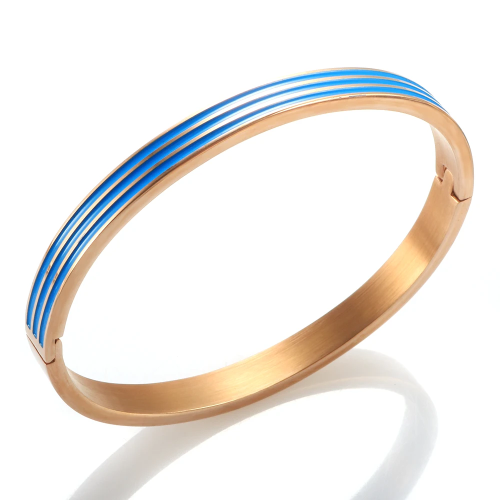 

Fashion Color Striped Epoxy Stainless Steel Steel Titanium Bracelet Women Retro Jewelry Gift Wholesale
