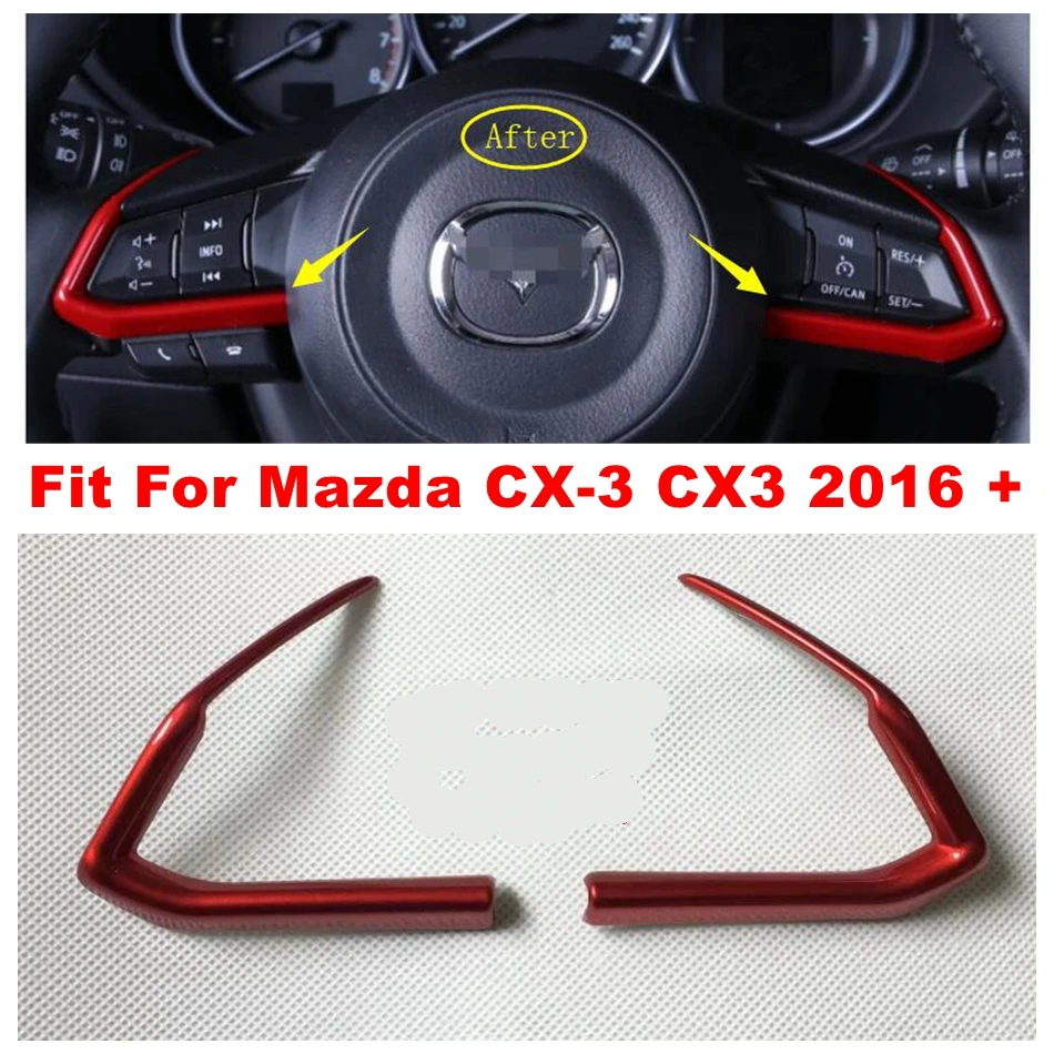

For Mazda CX-3 CX3 2016 - 2021 Car Steering Wheel Button Decoration Strip Cover Trim ABS Red Interior Kit Accessories