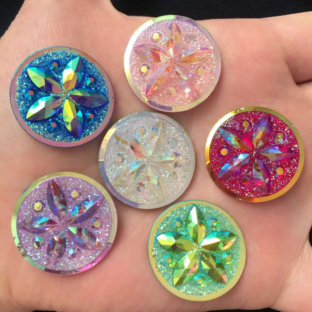Блестящий микс 12 шт AB Смола 25 мм круглый цветок Flatback Стразы для аппликация на