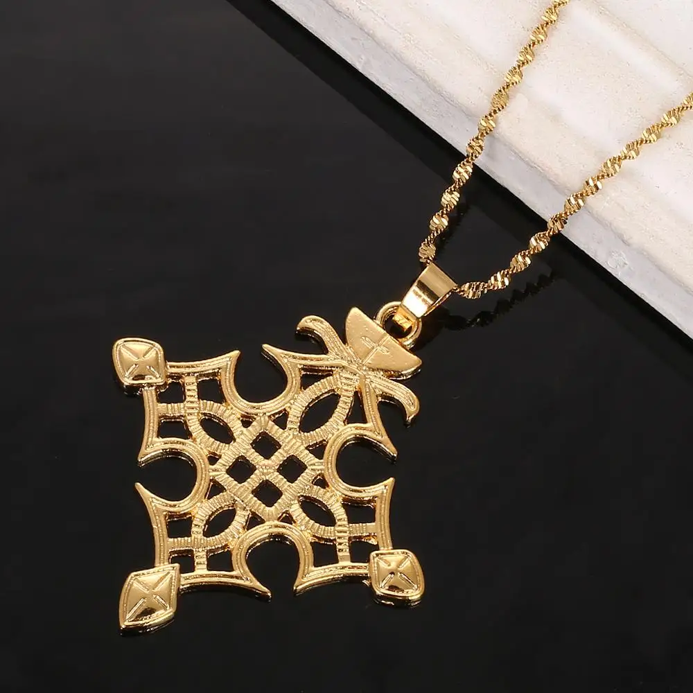 Ethiopian Gold Color Cross Pendants Necklaces Classic Women Christmas Jewekry Gifts | Украшения и аксессуары