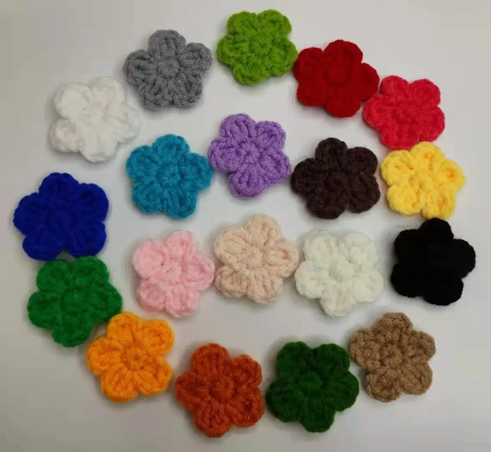 

Цветные Хлопковые вязаные крючком цветы, одеяло, скрапбукинг, «сделай сам», 3D ремесло, вязаная ткань, Цветочная аппликация, украшение одежды