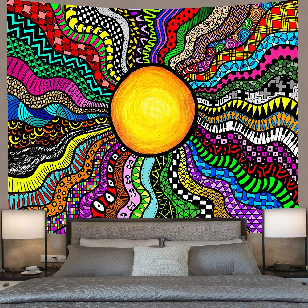 

Simsant Sun and Moon Tapestry Psychedelic Ocean Wave Art Wall Hanging Tapestries for Living Room Bedroom Home Dorm Decor