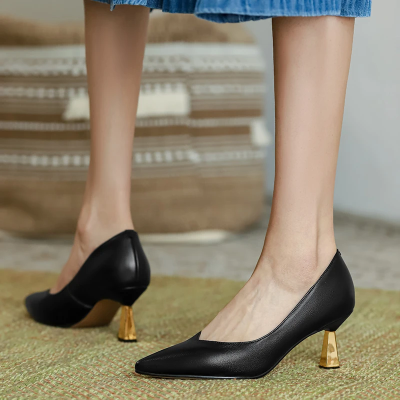 

2021 New Full Genuine Leather High Heels Pumps Wedding Women Shoes Pointed Toe Thin Heels Party Women Heels Ladie Shoes