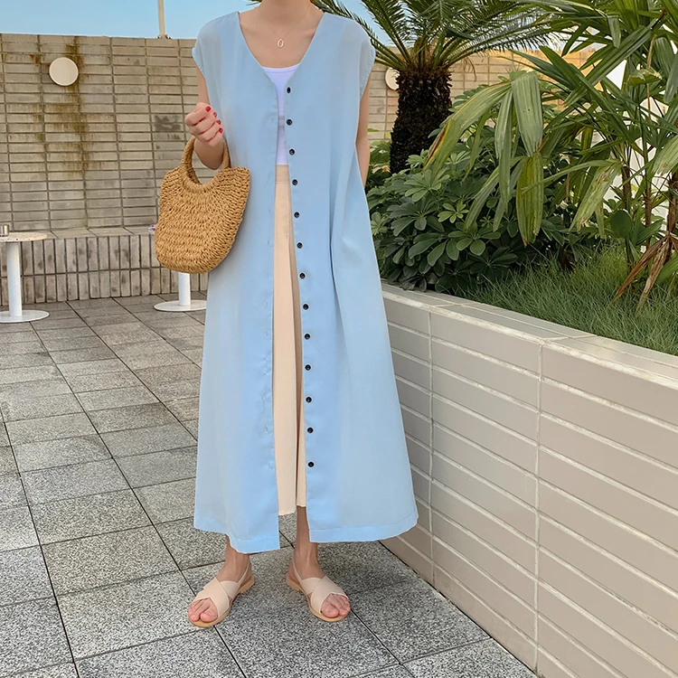 Женское винтажное платье-жилет повседневное Свободное длинное платье в стиле