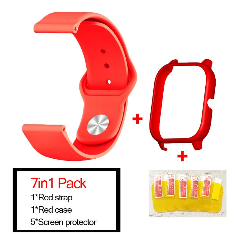 red-red 7в1 умные часы аксессуары для Huami Amazfit GTS ремешок силиконовый Смарт Браслет полосы для Amazfit gts чехлы Защита экрана - Цвет: red-red