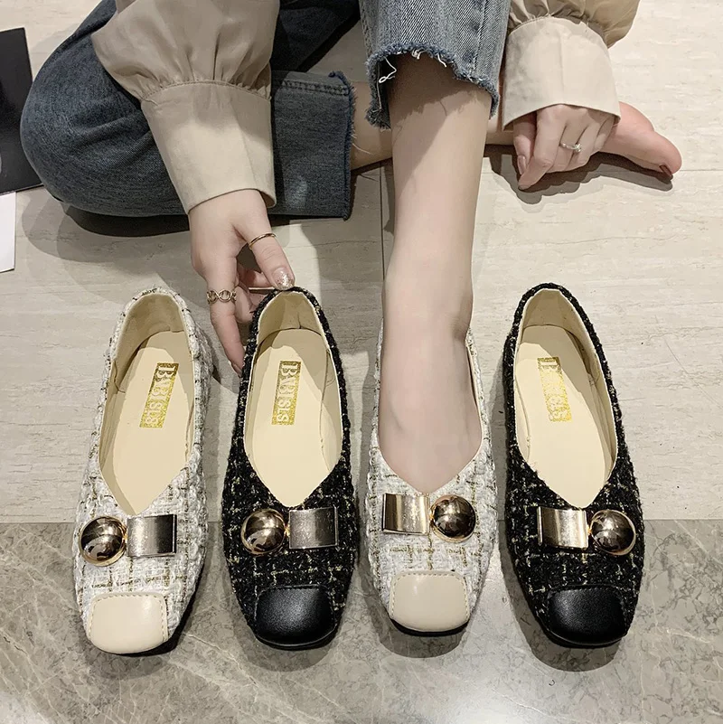 

Shoes Woman Flats Autumn Casual Female Sneakers Low Heels Square Toe Slip-on Elegant Shallow Mouth Dress Fall New Moccasin Summe