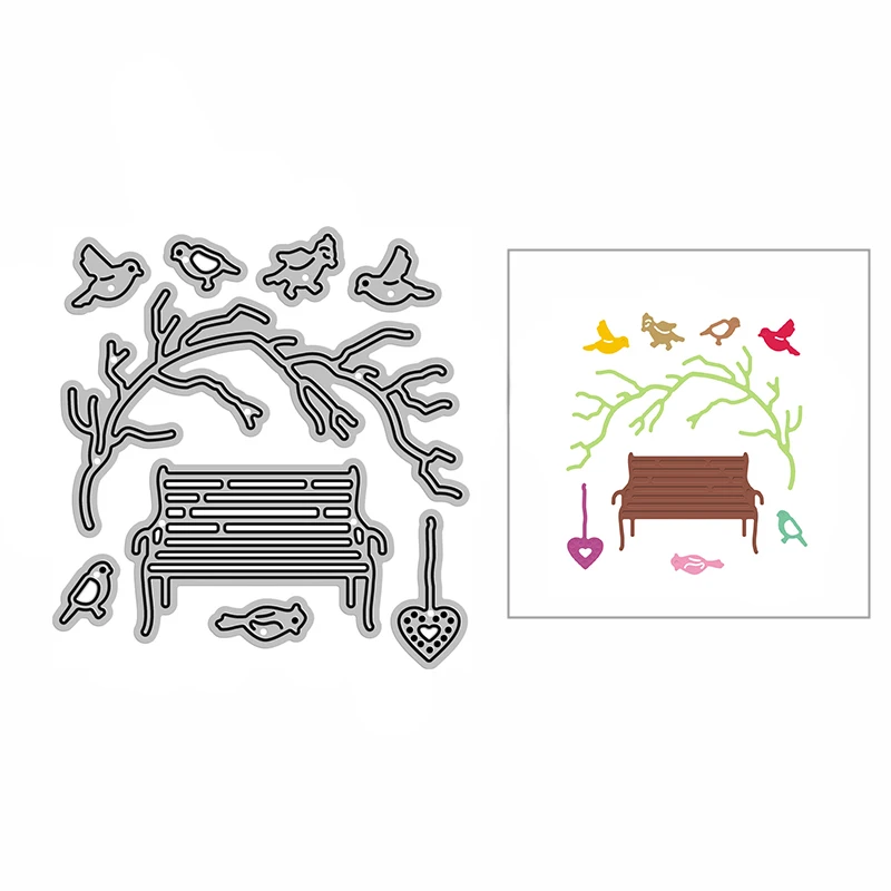 Tree Love Birds Metal Cutting Dies For Diy Craft Making Park Scene Greeting Card And Scrapbooking Paper No Stamps