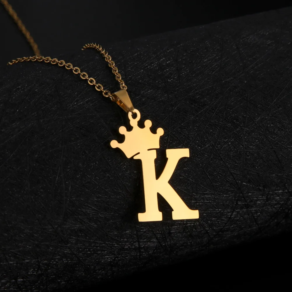 

My Shape A-Z Alphabet Crown Pendant Necklaces Choker for Women Men Stainless Steel Link Chain Punk Hip-Hop Initial Name Jewelry