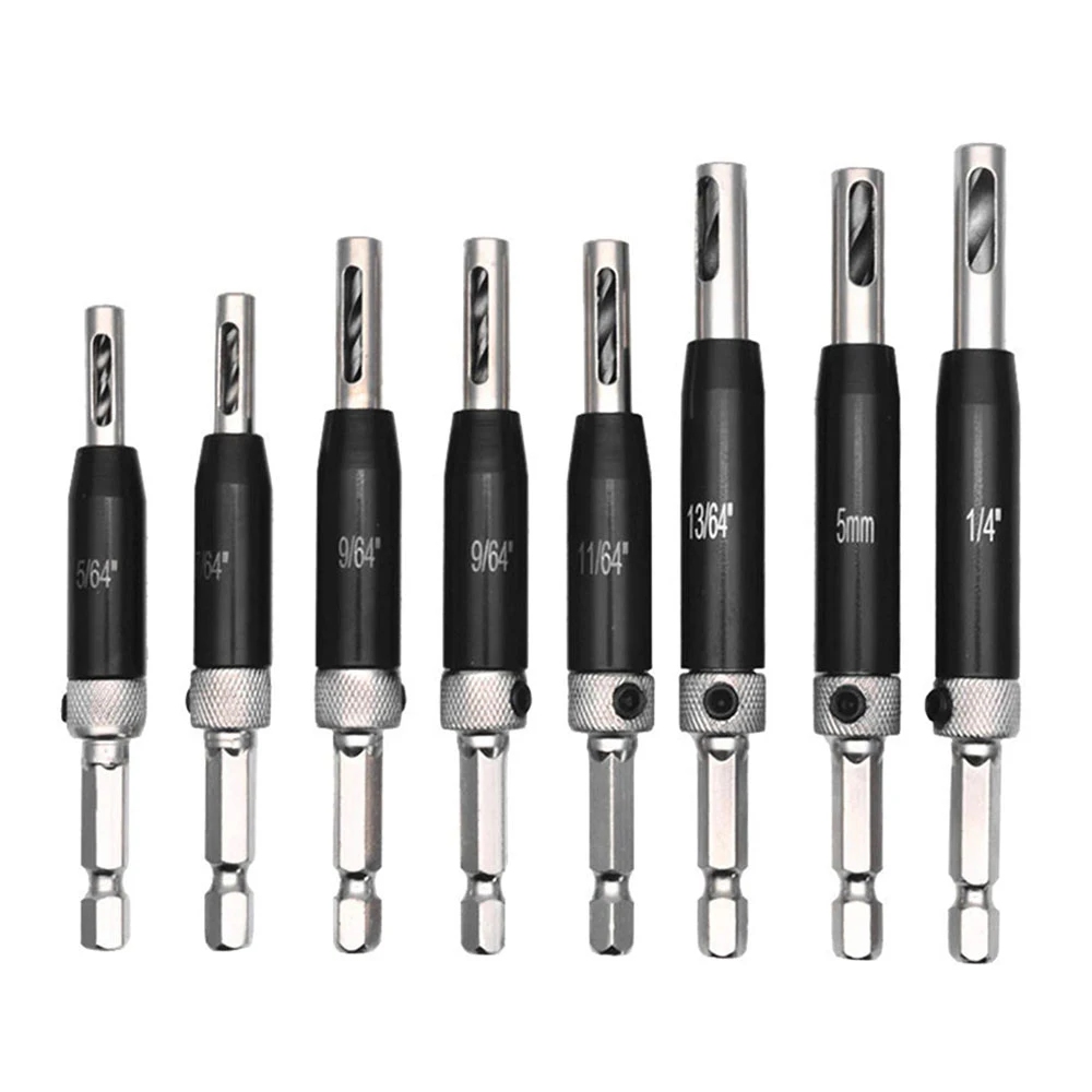 

Self Centering Hinge Tapper Core Drill Bit Set Upgrade Black For Woodworking Adjustable Door Window With Hex Replacement Bit