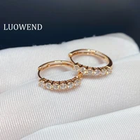 luowend 18k rose gold earrings women engagement hoop earrings 0 34 carat real natural diamond earring classic design