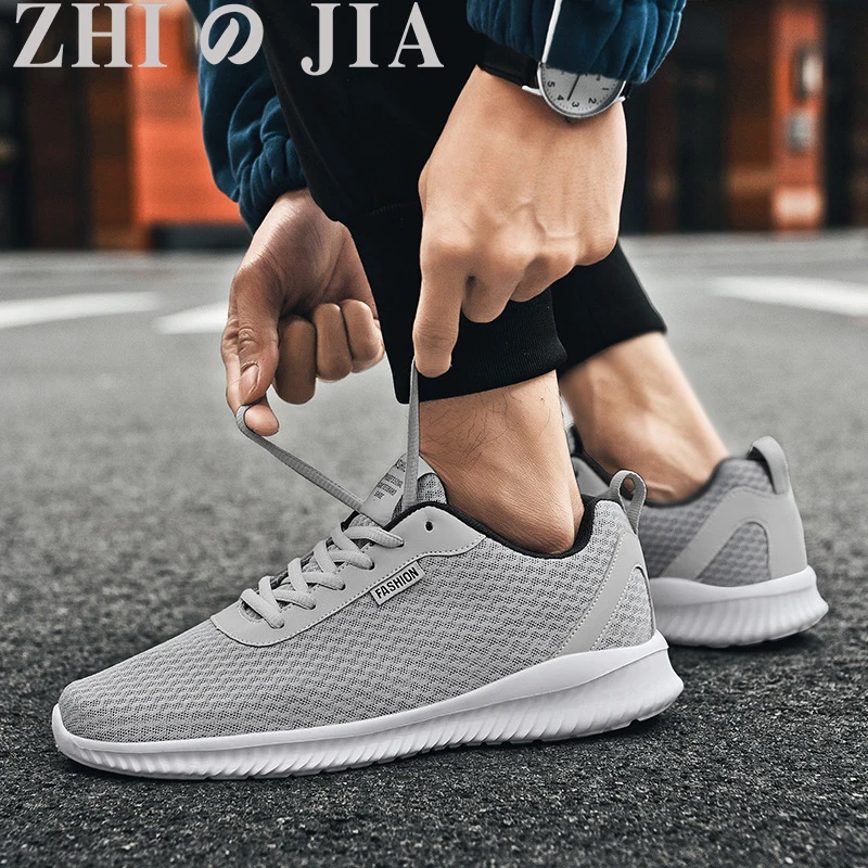 

Men Summer autumn Brand Fashion Casual Shoes Light Breathable Mesh Shoes Men Sneakers Lace Up Gray Black Red Male Shoes 2020 New